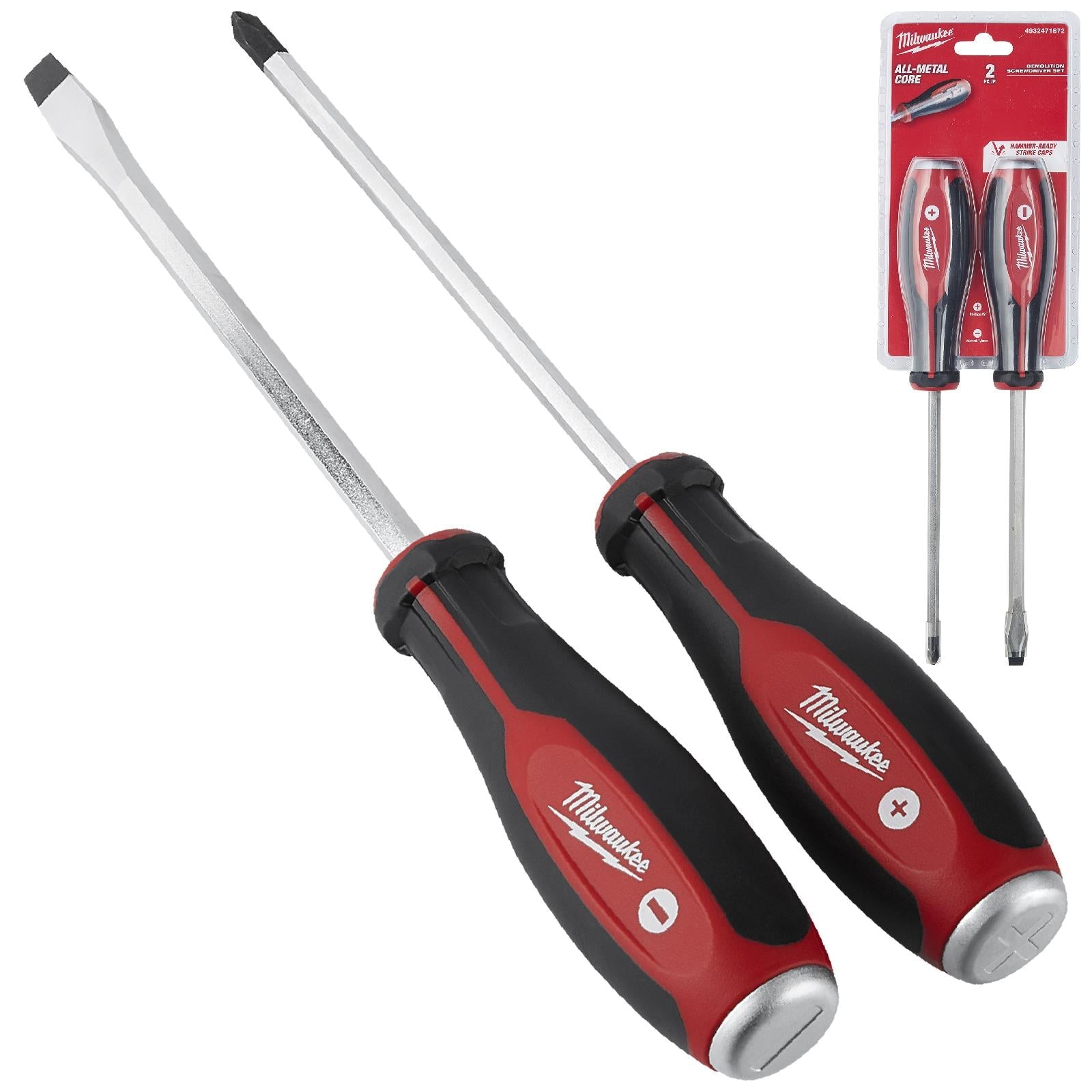 Milwaukee Demolition Screwdriver Set Tri-lobe 2 Piece Hammer Thru Striking Cap 
