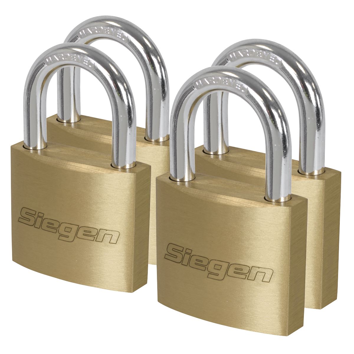 Siegen by Sealey Brass Body Padlock with Brass Cylinder Keyed Alike - Pack of 4