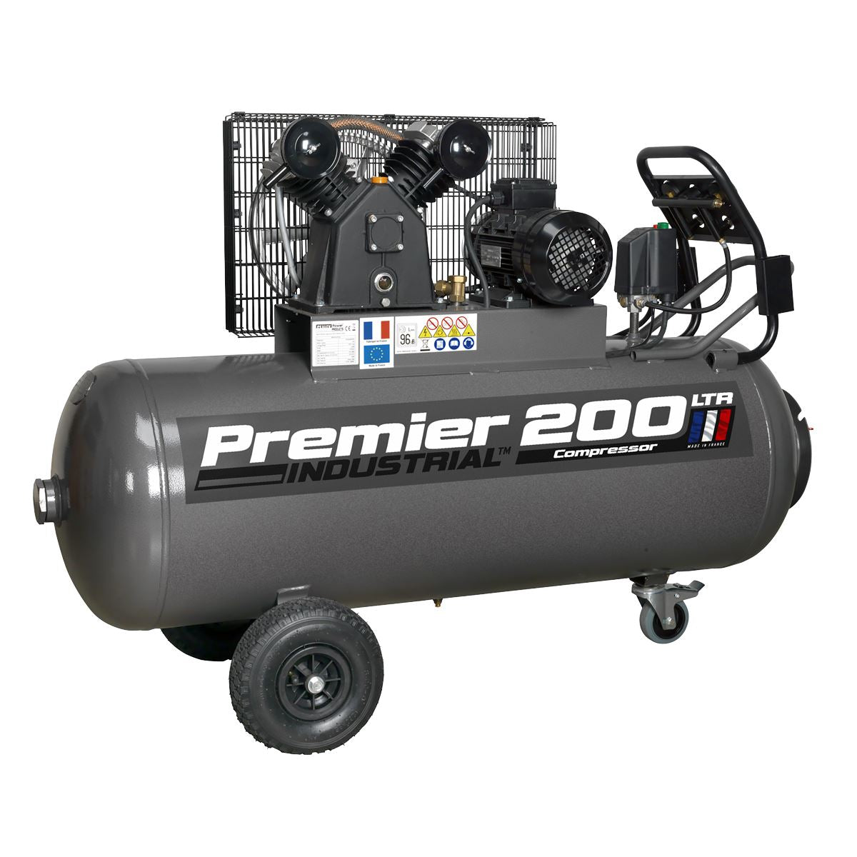 Sealey Premier 200L Belt Drive Air Compressor with Front Control Panel 3hp 415V 3ph