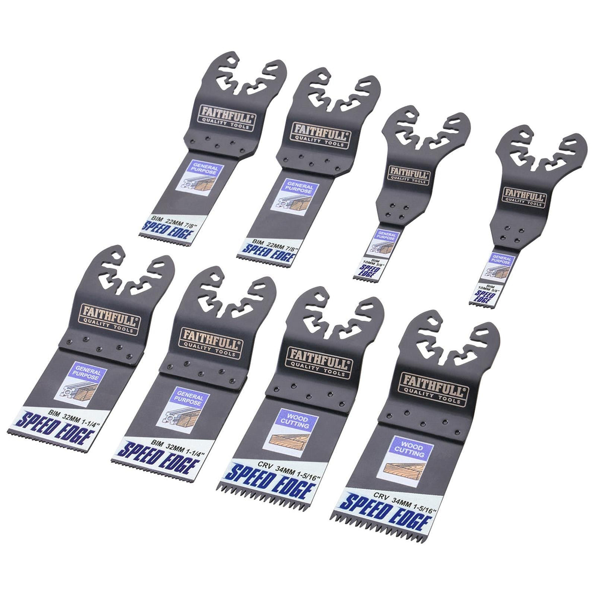 Faithfull 8 Piece Multi-Tool Speed Edge Blade Set FAIMFKITSE8  White Rose Tools