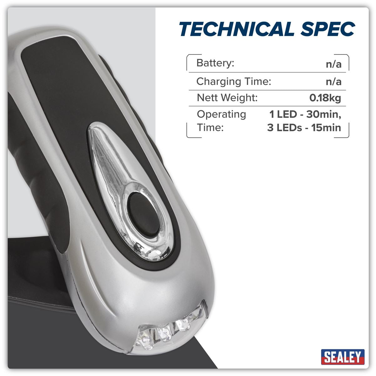 Sealey Rechargeable Wind-Up Torch 3 LED