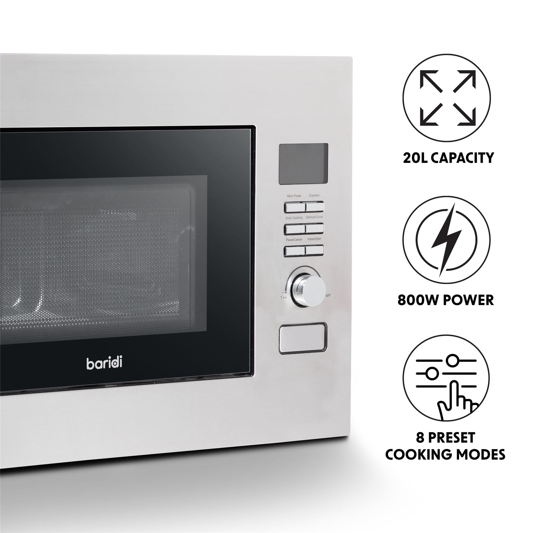 Baridi 20L Integrated Microwave Oven, 800W, Stainless Steel