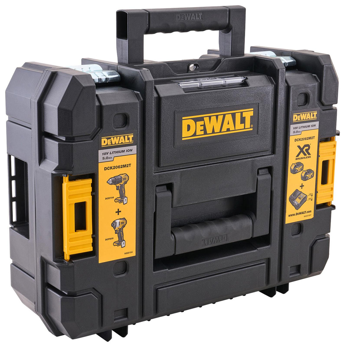 DeWalt 18V Combi & Impact Drill Twin Pack 2 x 5Ah Batteries in TSTAK Case DCK2062P2T  White Rose Tools