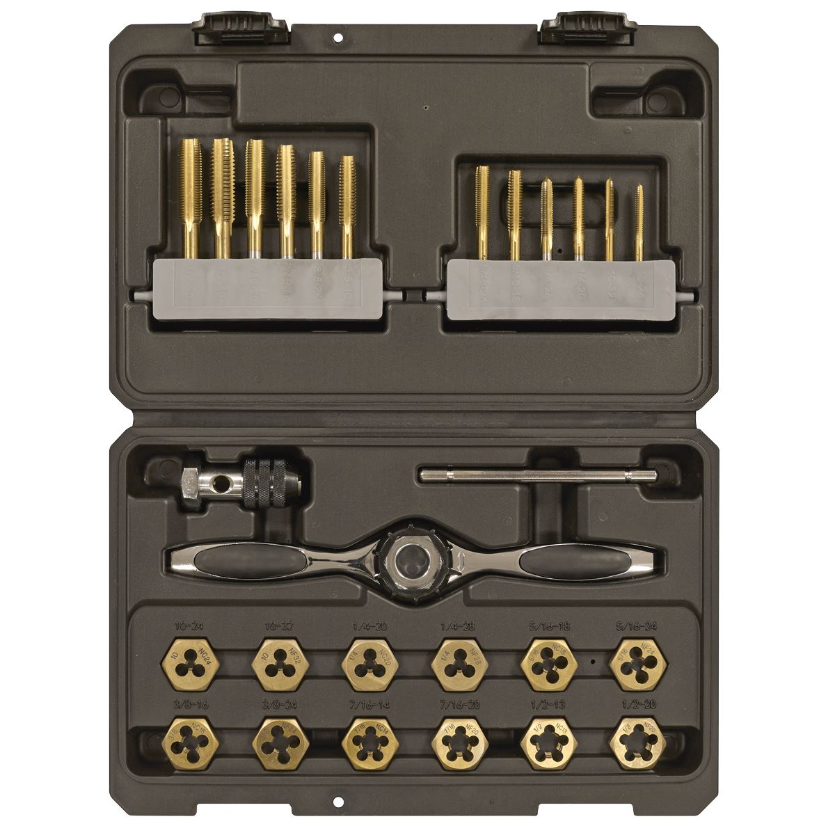 Sealey Premier Hexagonal Tap & Die Set 26pc Hexagonal  - SAE/Imperial - Titanium Coated  White Rose Tools