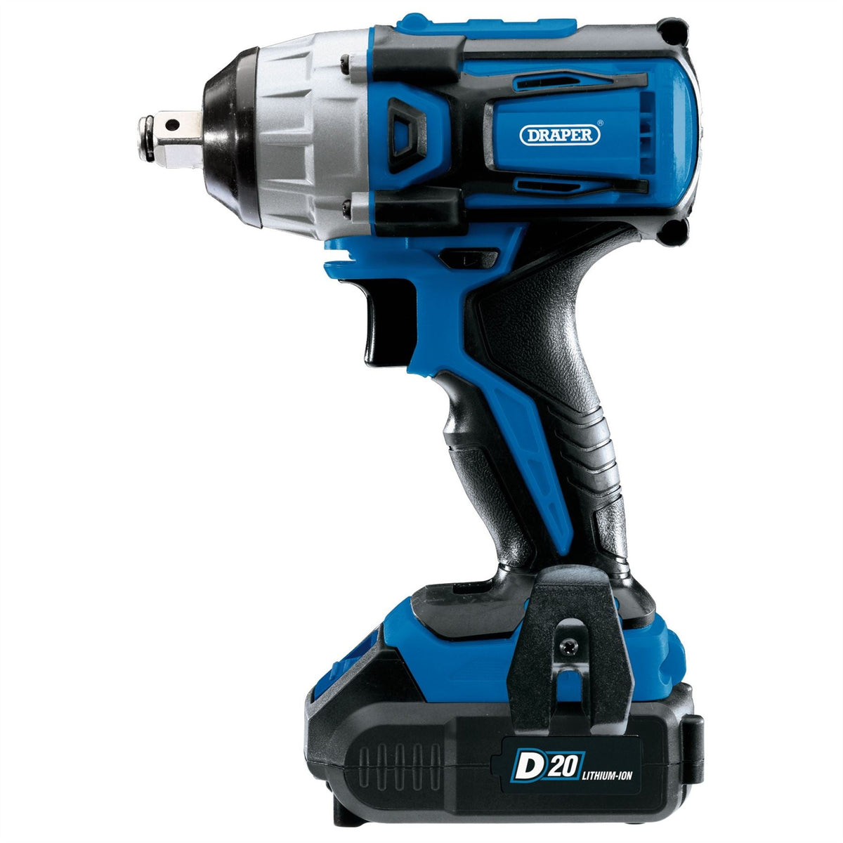 Draper D20 20V Brushless Impact Wrench 1/2" Sq. Dr. 250Nm 2 x 2.0Ah Batteries 1 x Charger 55343  White Rose Tools