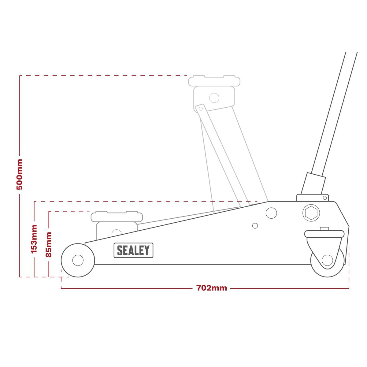 Sealey Low Profile Trolley Jack with Rocket Lift 3 Tonne - Red