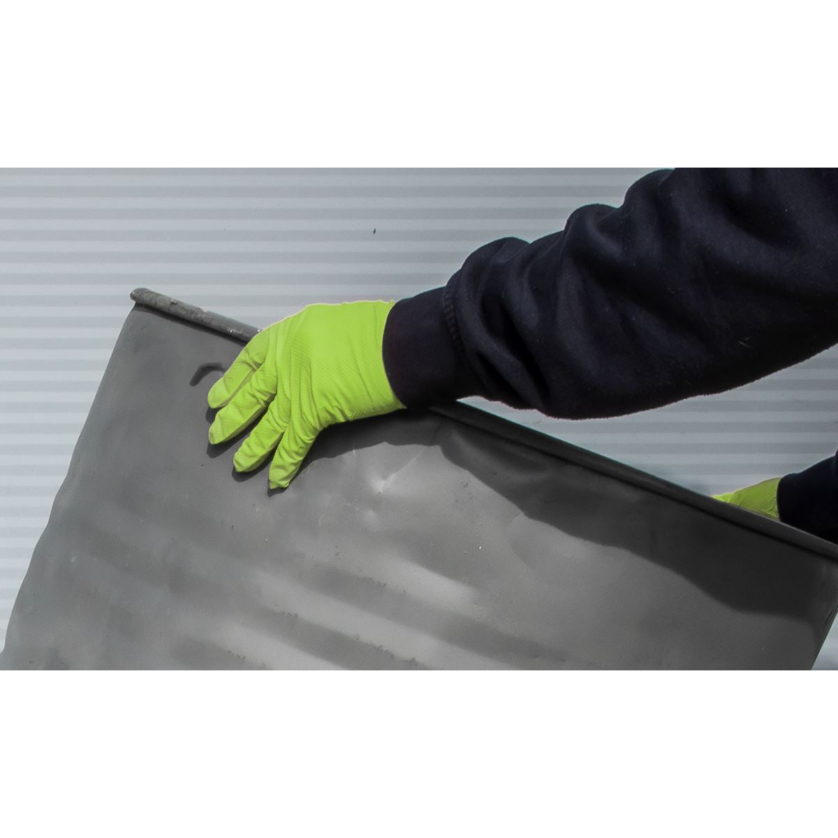 Sealey Diamond Grip Extra-Thick Nitrile Powder-Free Gloves, Hi-Vis Green, Large - Pack of 50  White Rose Tools