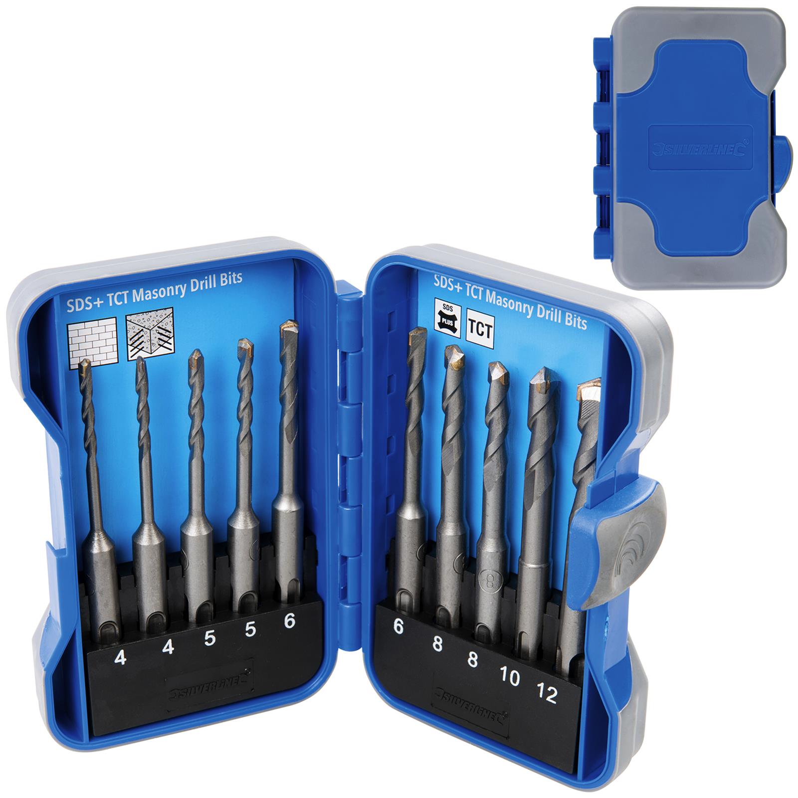 Silverline Masonry Drill Bit Set SDS Plus Concrete Brick Stone Block 10pc 4-12mm 