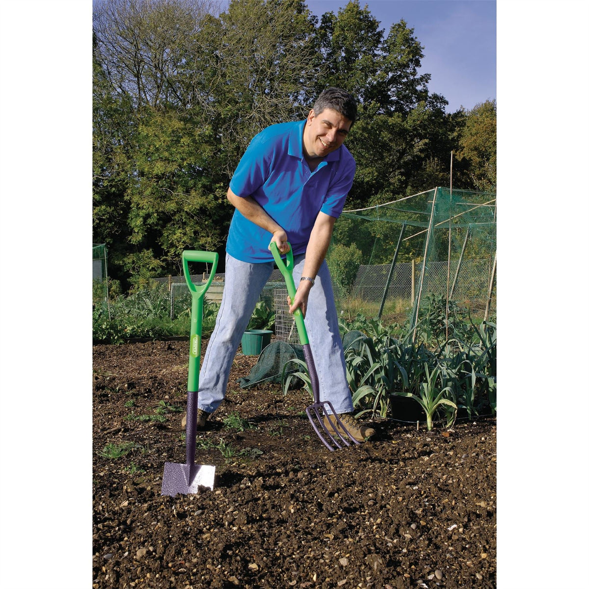 Draper Carbon Steel Garden Fork and Spade Set Green 16566  White Rose Tools