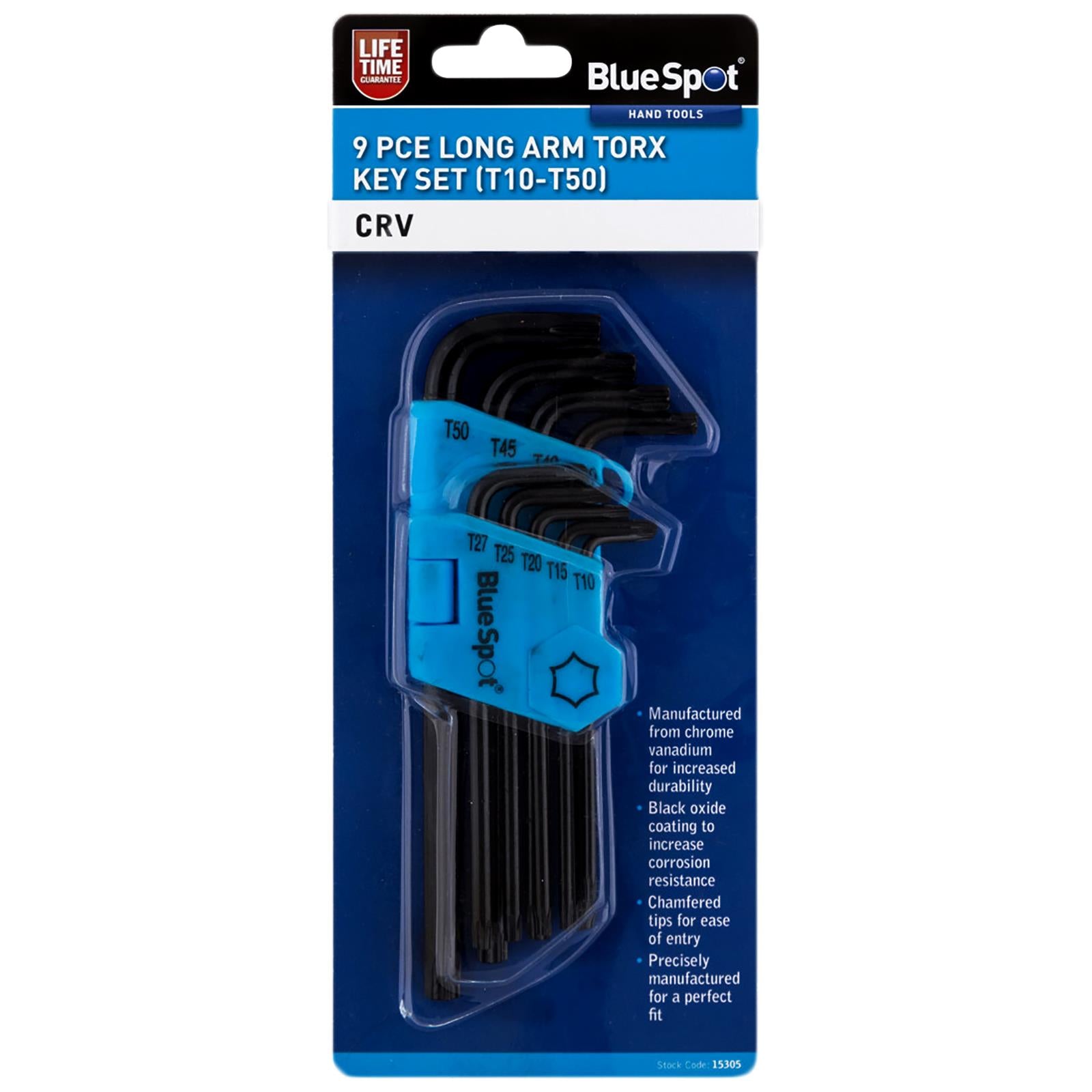 BlueSpot Torx Key Set Long Arm 9 Piece T10-T50