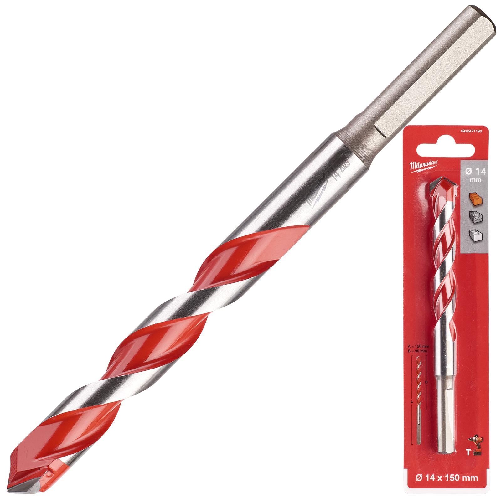 Milwaukee Premium Concrete Masonry Drill Bits 3 Flat Shank Hammer and Rotary 