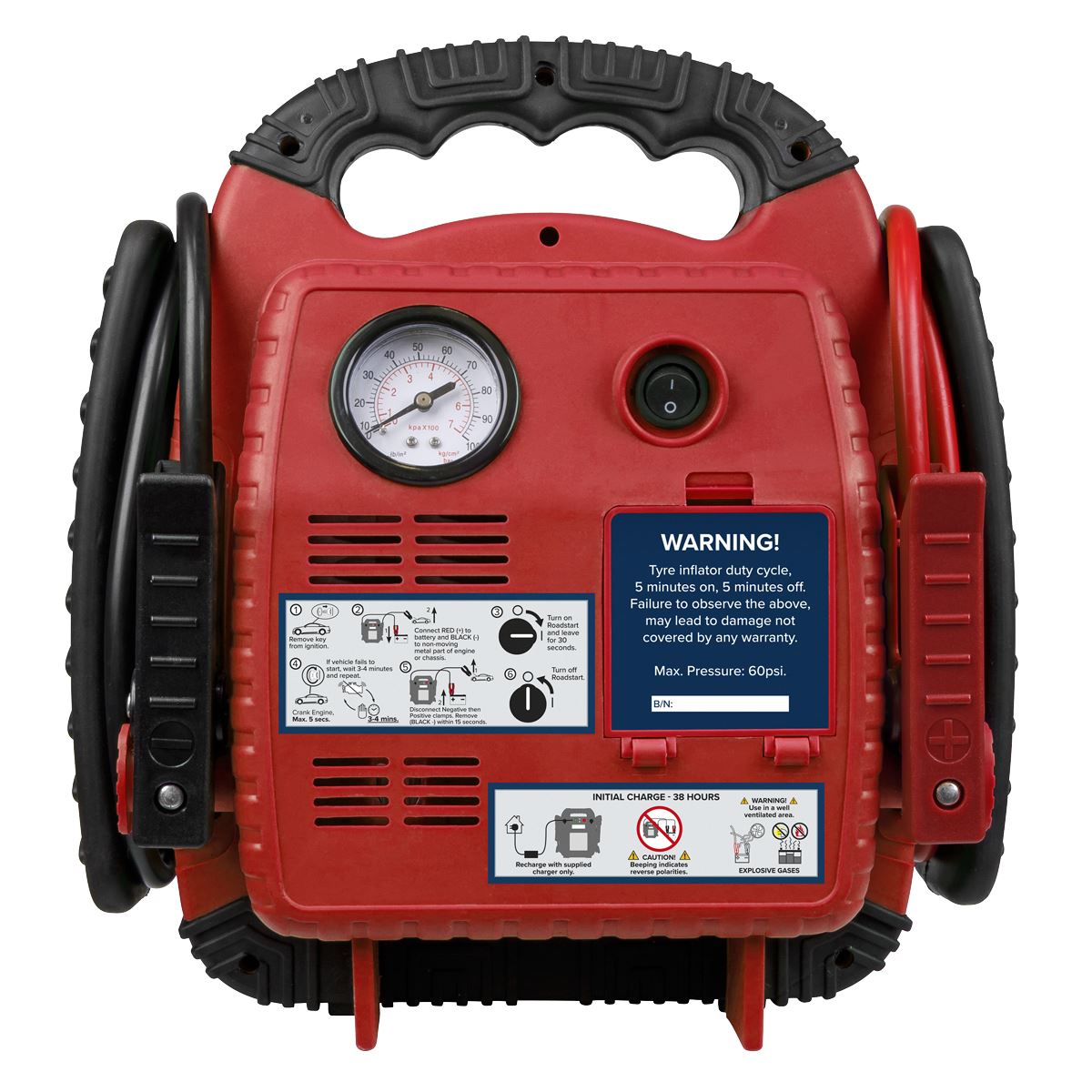 Sealey RoadStart® Emergency Jump Starter with Air Compressor 12V 900 Peak Amps 