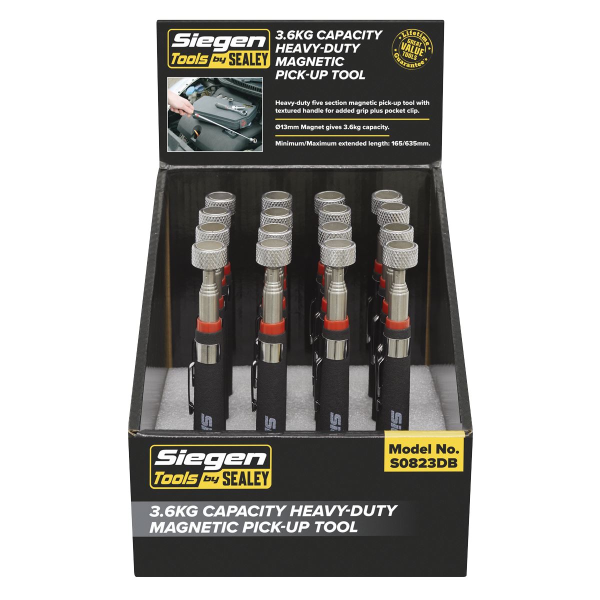 Siegen by Sealey Heavy-Duty Magnetic Pick-Up Tool 3.6kg Capacity Display Box of 16