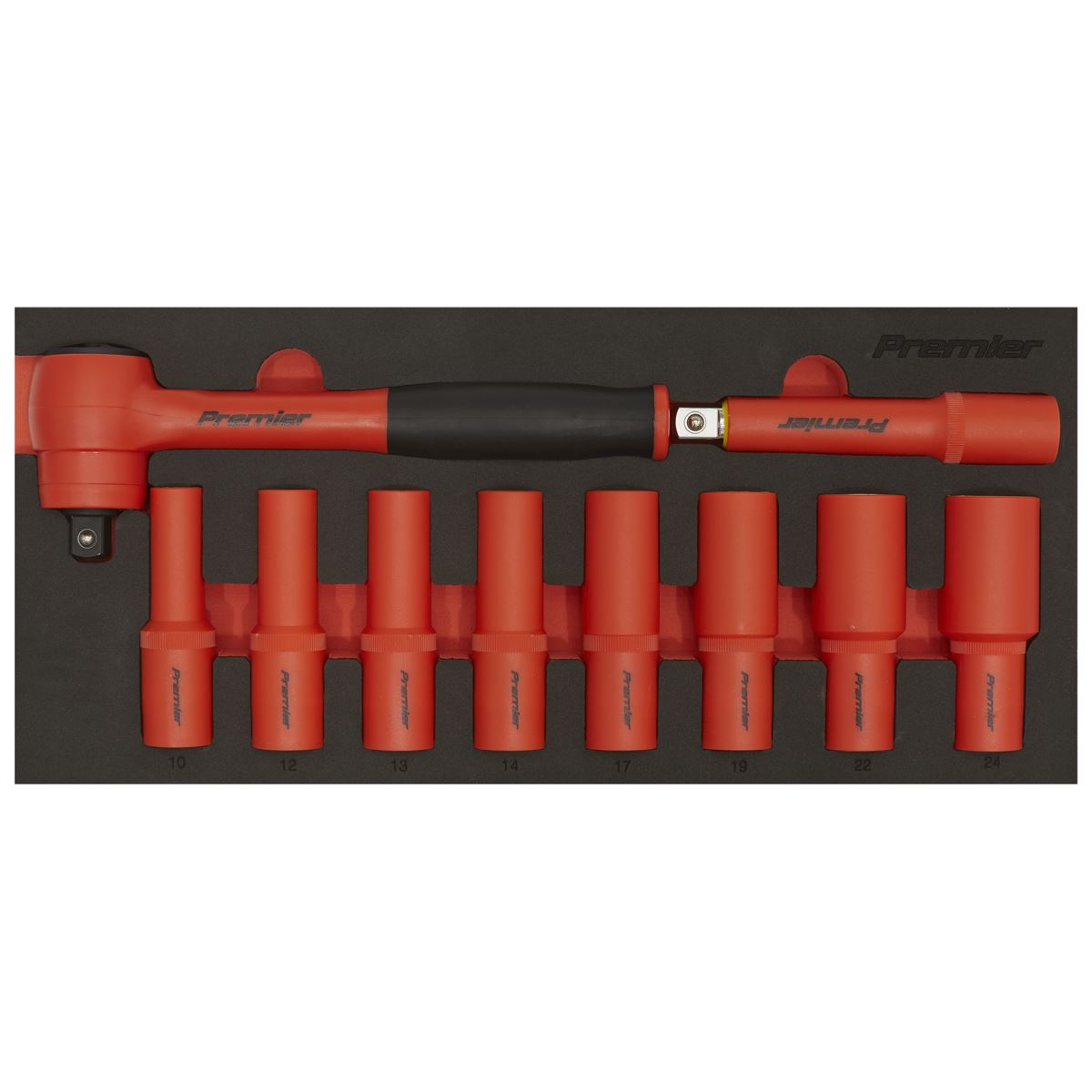 Sealey Premier Insulated Socket Set with Tool Tray 10pc 1/2"Sq Drive - VDE Approved