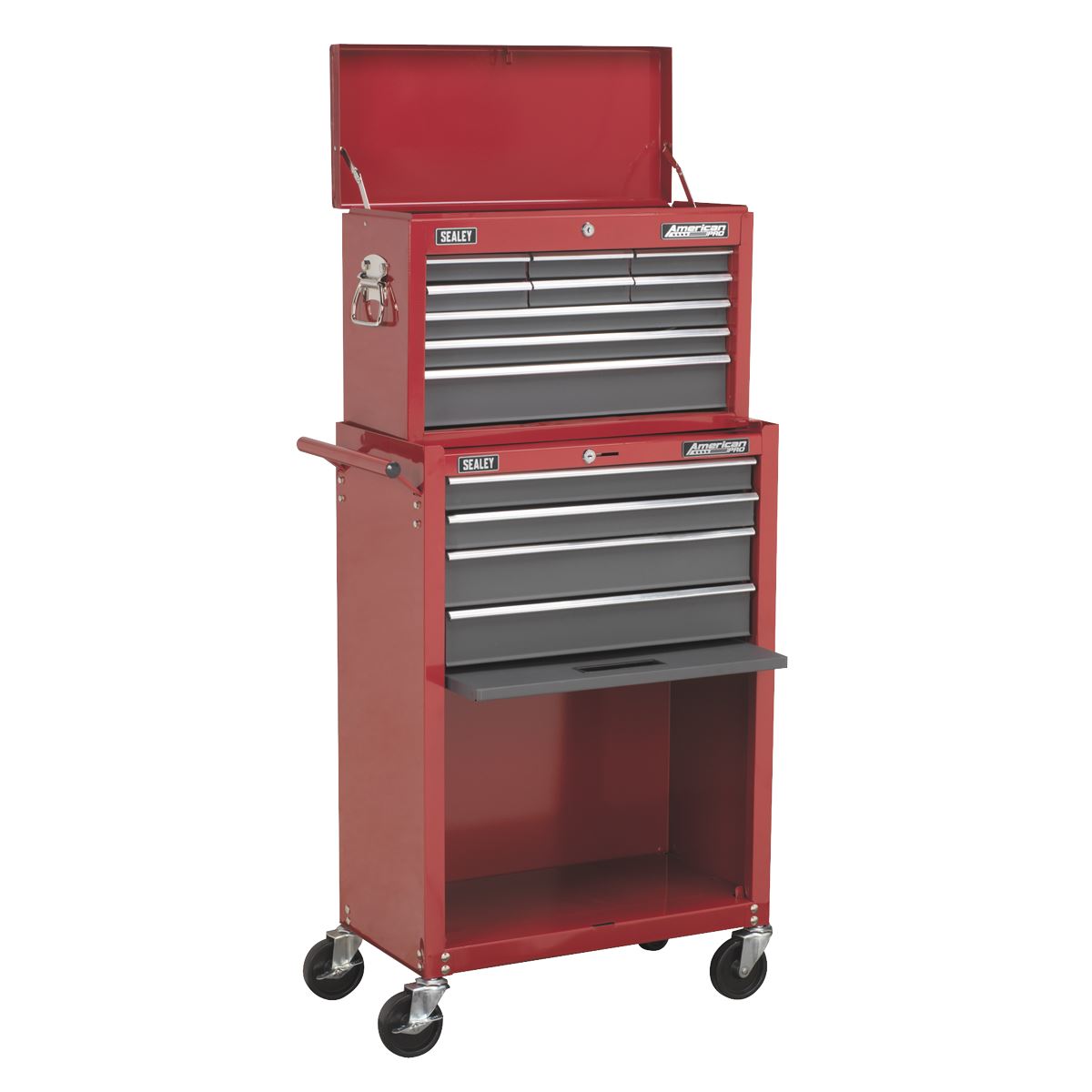 Sealey American Pro Topchest & Rollcab Combination 13 Drawer with Ball-Bearing Slides - Red/Grey 