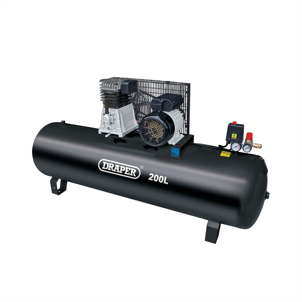 Draper 230V 200L Stationary Belt-Driven Air Compressor 2.2kW/3HP 55313  White Rose Tools