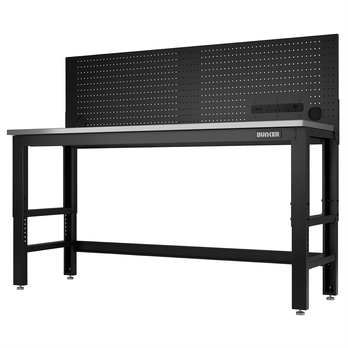 BUNKER Workbench with Stainless Steel Worktop and Power Pegboard 1830mm 27457  White Rose Tools
