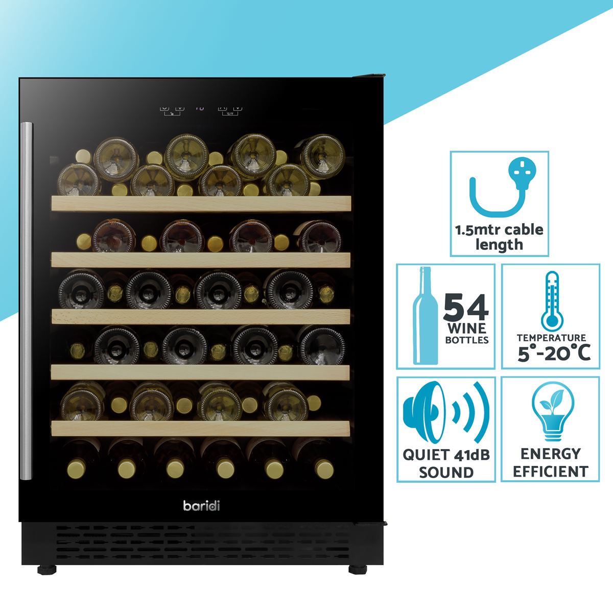 Baridi 54 Bottle Wine Cellar Fridge with Digital Touch Screen Controls, Black