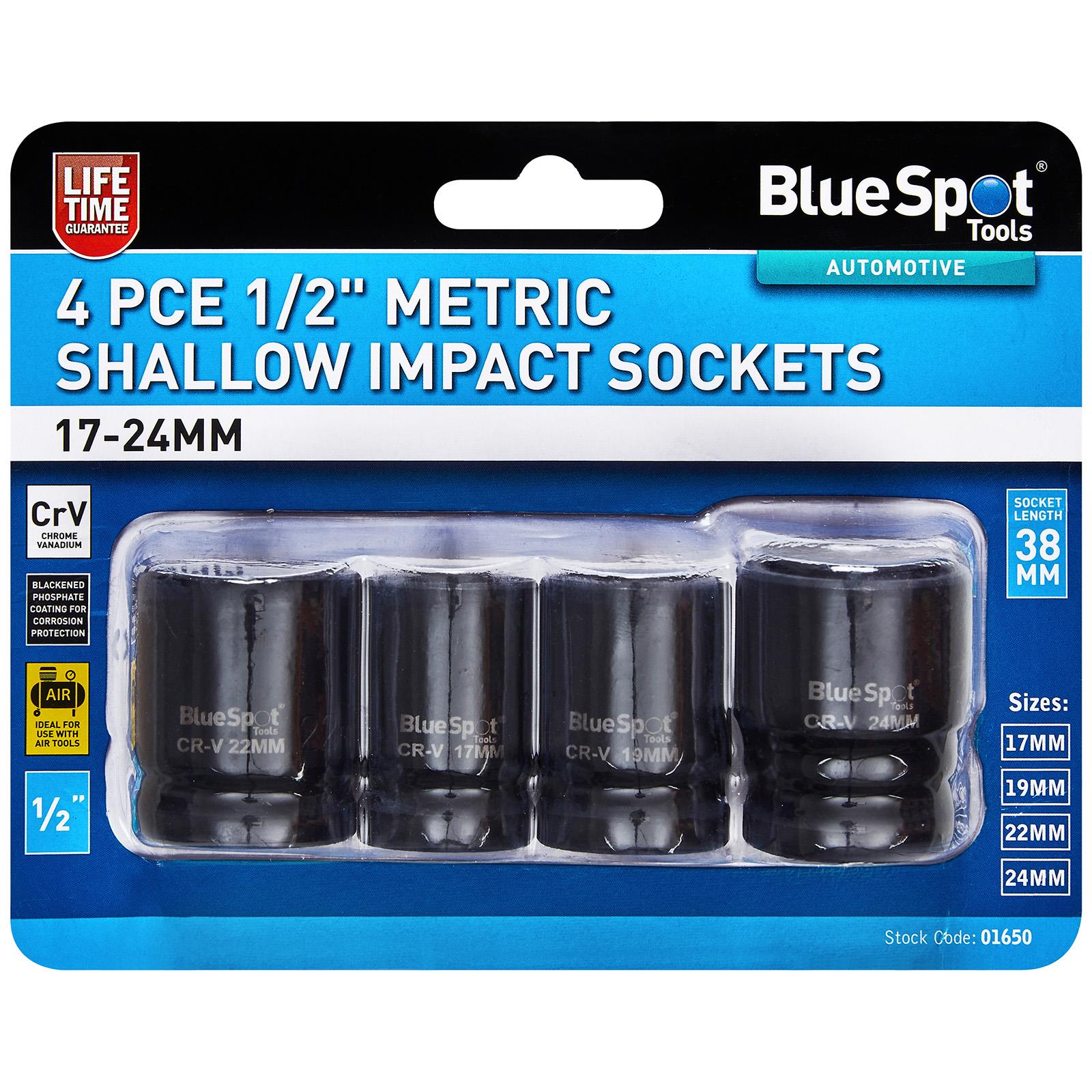 BlueSpot Shallow Impact Socket Set 1/2" Drive Metric 17-24mm 4 Piece  White Rose Tools