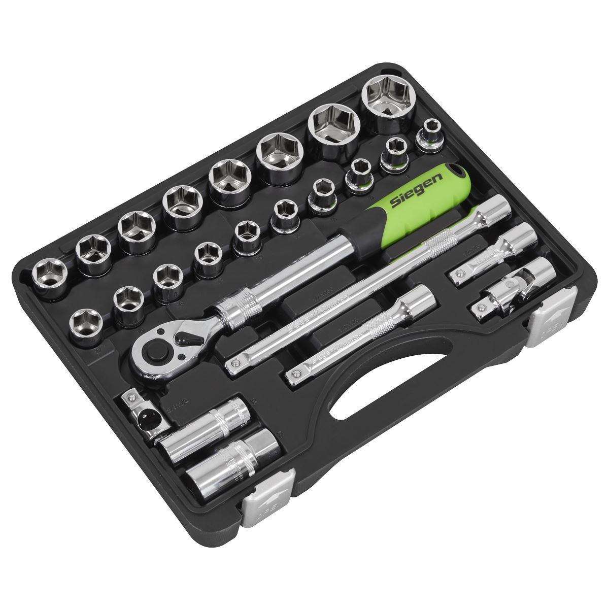Siegen by Sealey Socket Set Extendable Ratchet 1/2"Sq Drive 26pc  White Rose Tools