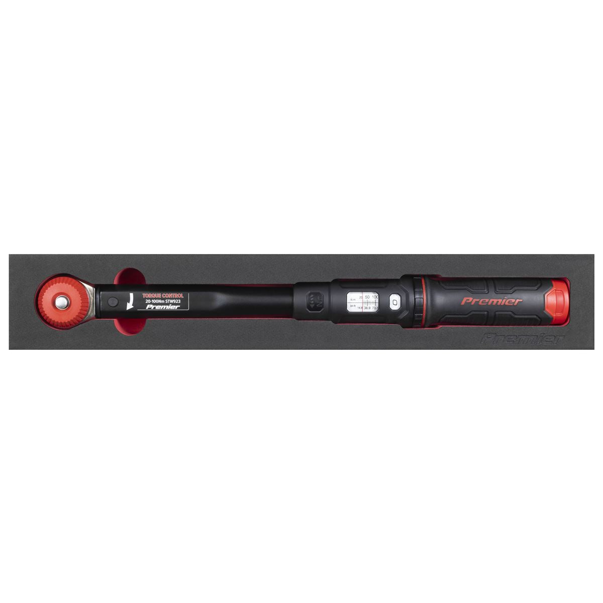 Sealey Premier Black Calibrated Micrometer Torque Wrench with 3/8"Sq Push-Through Drive 20-100Nm  White Rose Tools