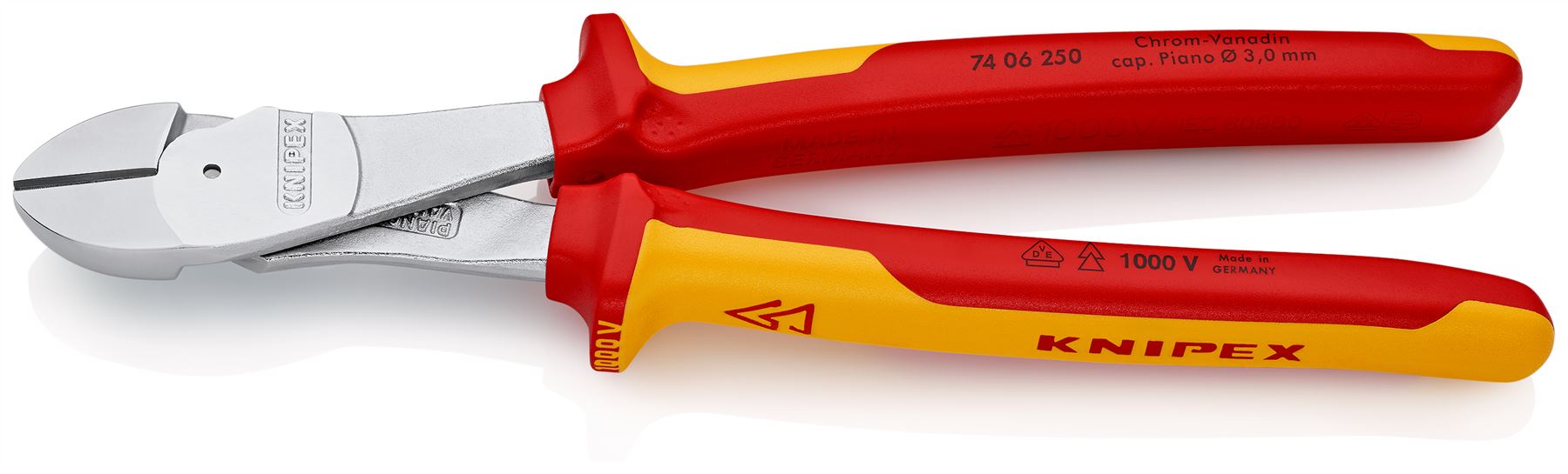 KNIPEX Diagonal Cutting Pliers High Leverage Side Cutters 250mm VDE Multi Component Grips 74 06 250