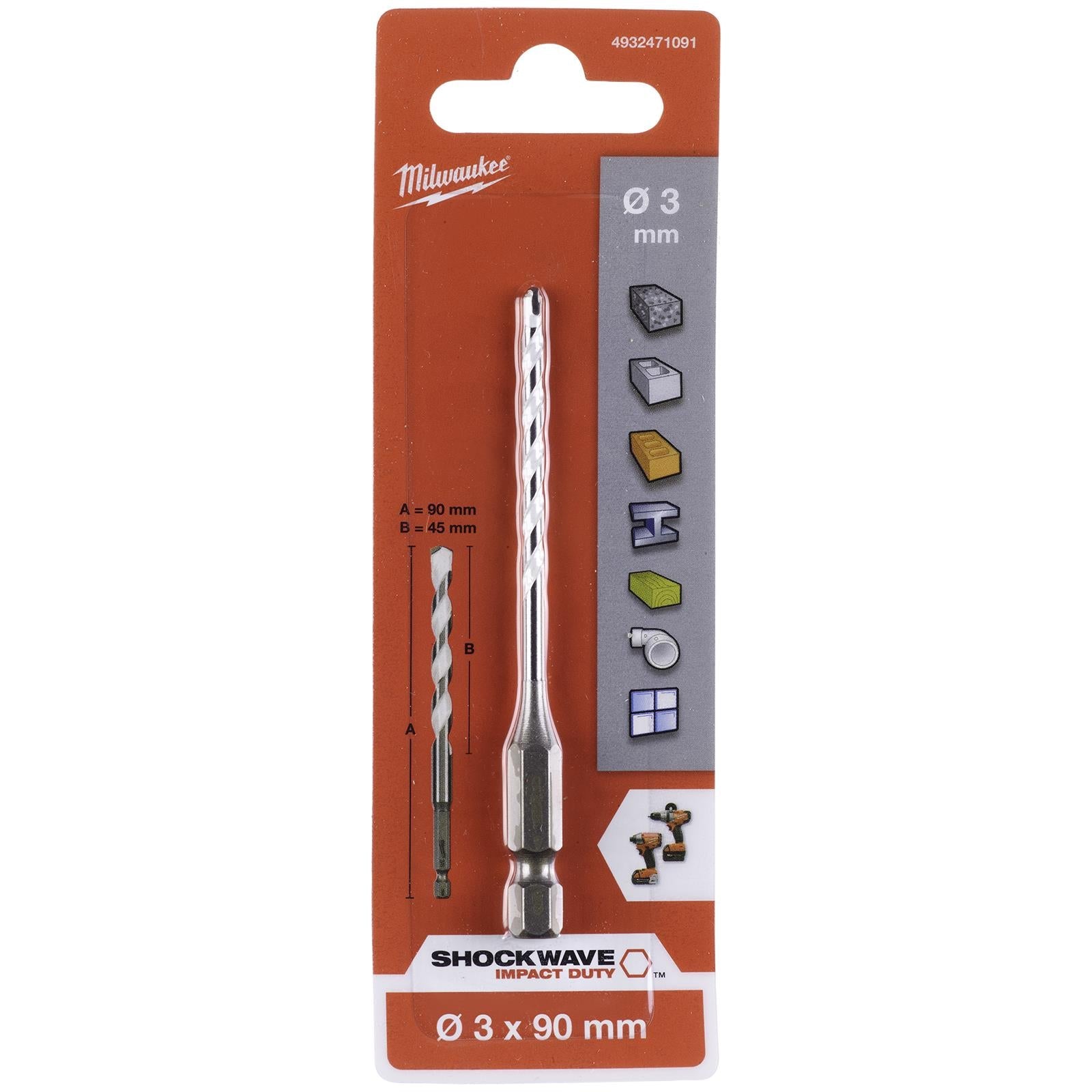 Milwaukee Multi Material Drill Bits Impact Rated TCT for Wood Metal Masonry 