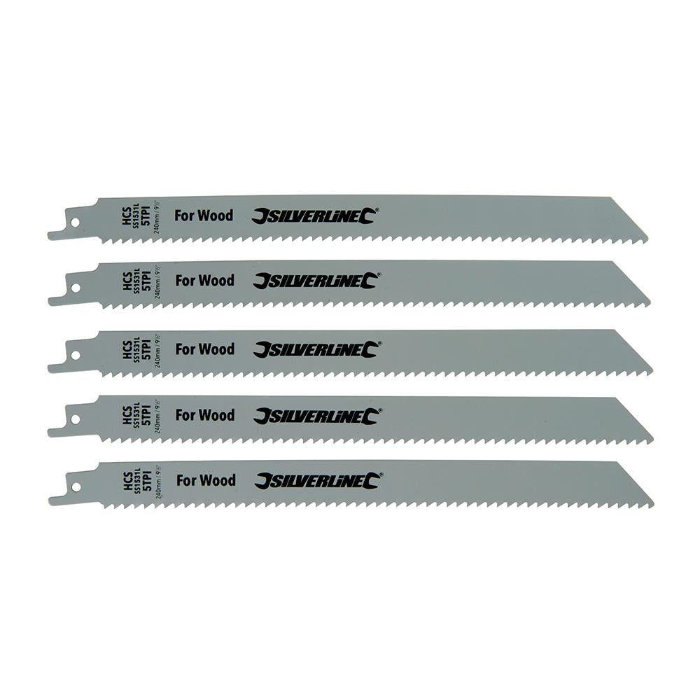 Silverline Recip Saw Blades for Wood 5pk HCS - 5tpi 240mm 196500