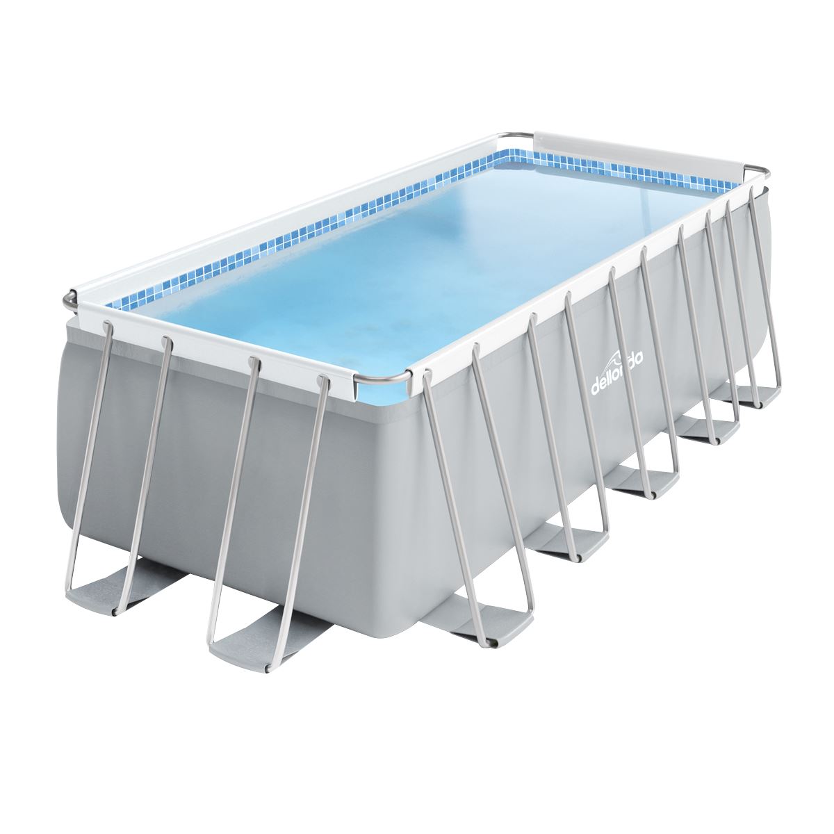 Dellonda 21ft Deluxe Steel Frame Swimming Pool, Rectangular with Step Ladder, Pool and Ground Covers and Filter Sand Pump