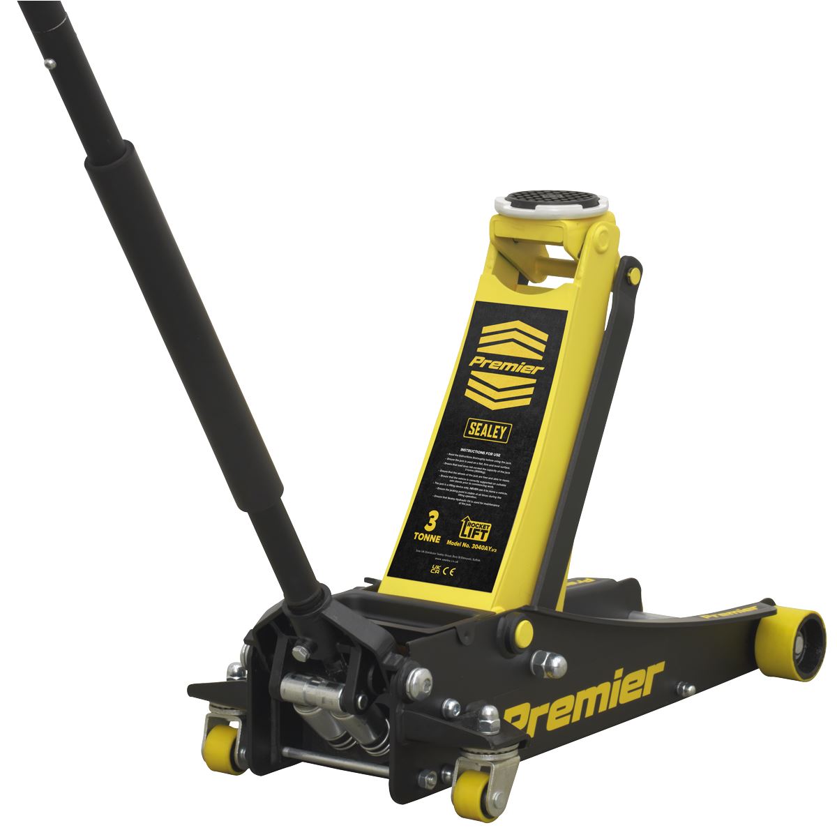 Sealey Premier Premier Low Profile Trolley Jack with Rocket Lift 3 Tonne - Yellow 