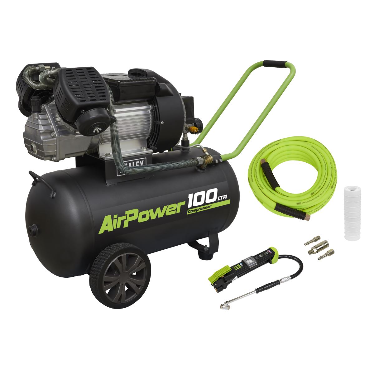 Sealey 100L Direct Drive V-Twin Air Compressor 3hp with Air Accessory Kit