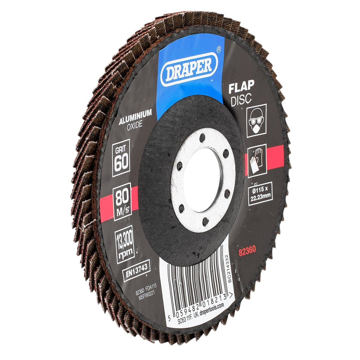 Draper Aluminium Oxide Flap Disc 115 x 22.23mm 60 Grit 82360  White Rose Tools