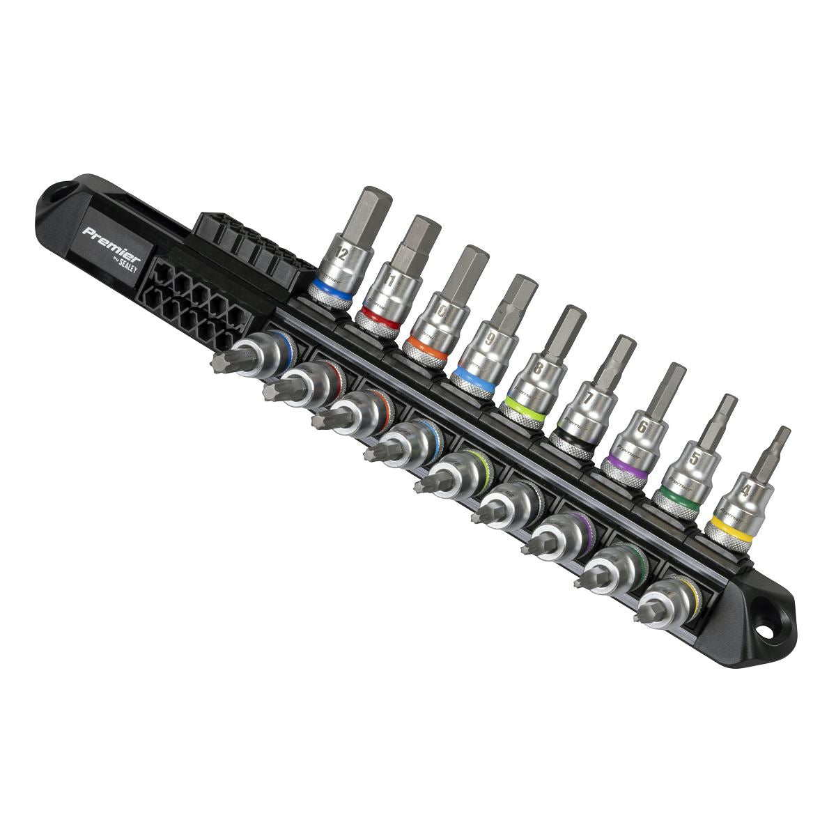 Sealey Premier Platinum Series Hex & TRX-Star* Socket Bit Set 3/8"Sq Drive 18pc  White Rose Tools