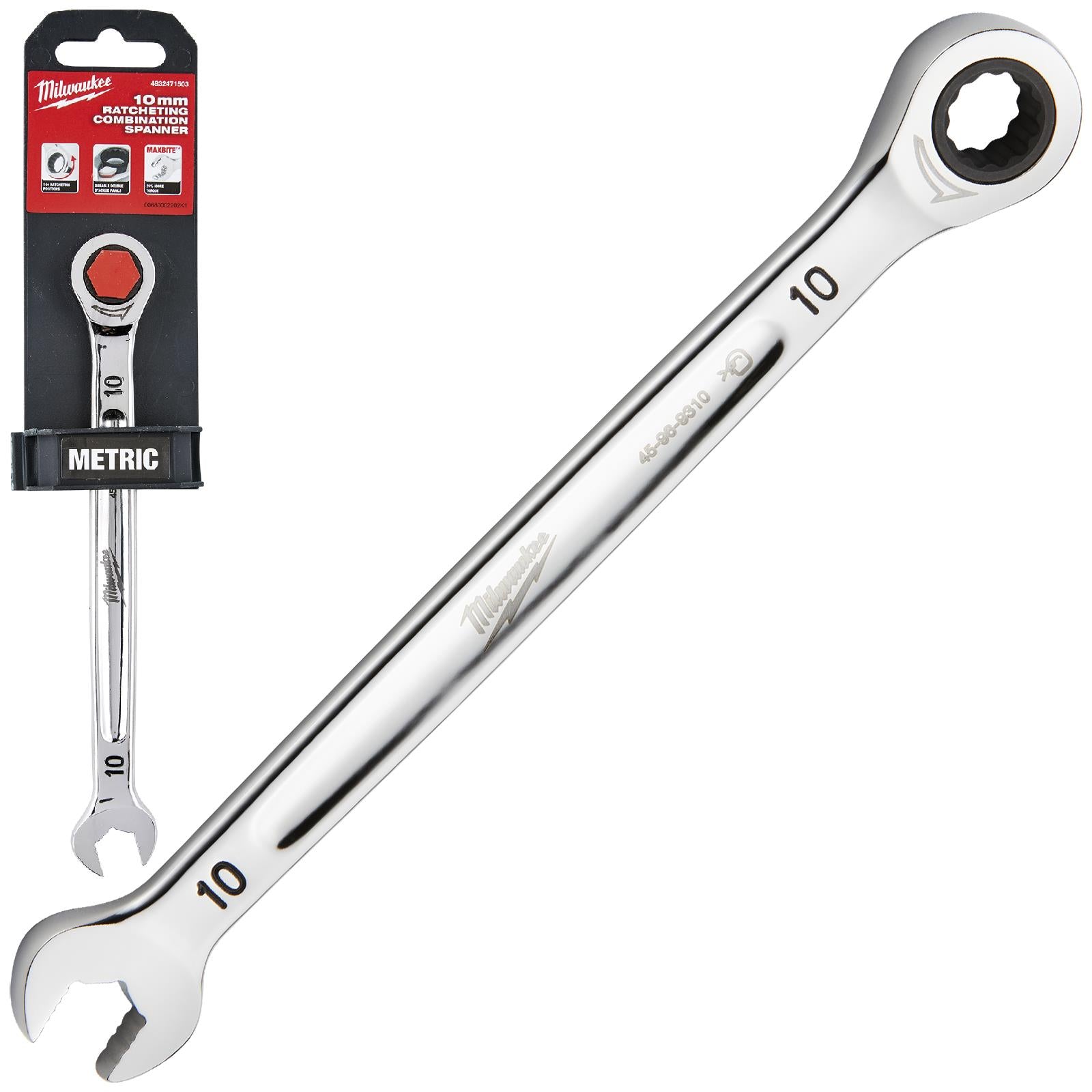 Milwaukee Ratchet Combination Spanners MAX BITE Fixed Head Open End Ring - Choose Size