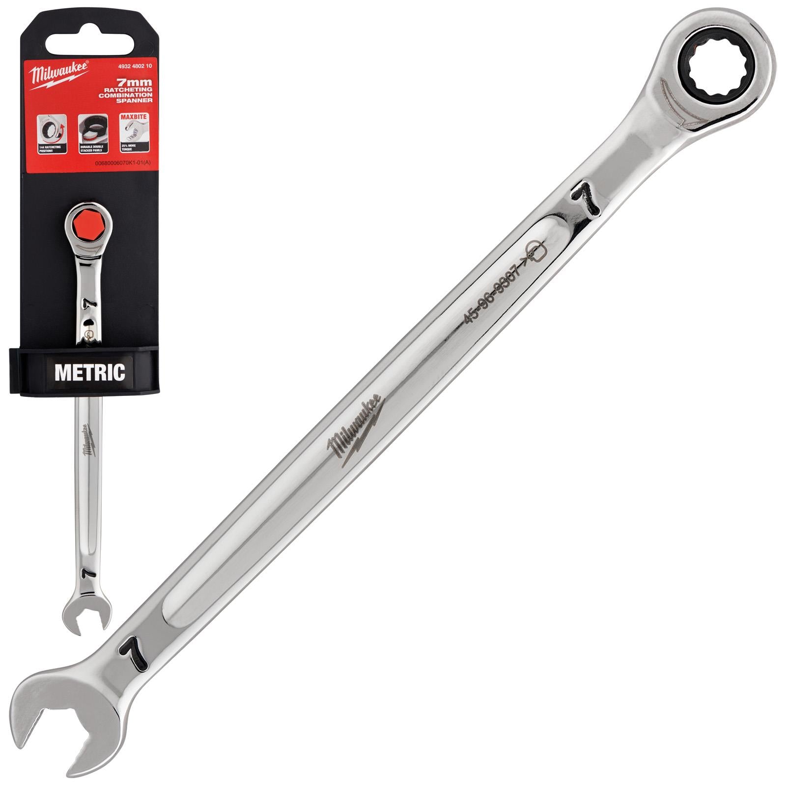 Milwaukee Ratchet Combination Spanners MAX BITE Fixed Head Open End Ring - Choose Size