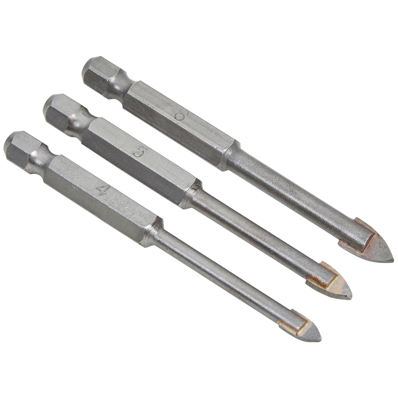 BlueSpot Tile and Glass Drill Bit Set 4-6mm Hex Shank 3 Pieces  White Rose Tools