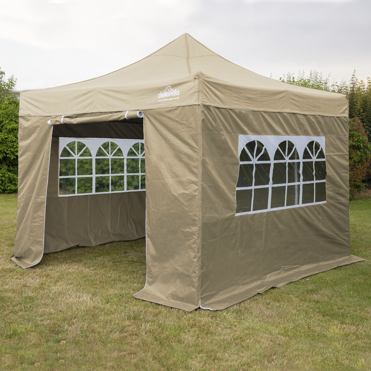 Dellonda Premium 3x3m Pop-Up Gazebo & Side Walls, PVC Coated, Water Resistant Fabric with Carry Bag, Rope, Stakes & Weight Bags - Beige