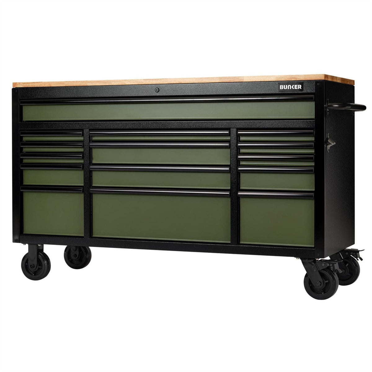 BUNKER 15 Drawer Workbench Roller Tool Cabinet 61" Green 27333  White Rose Tools