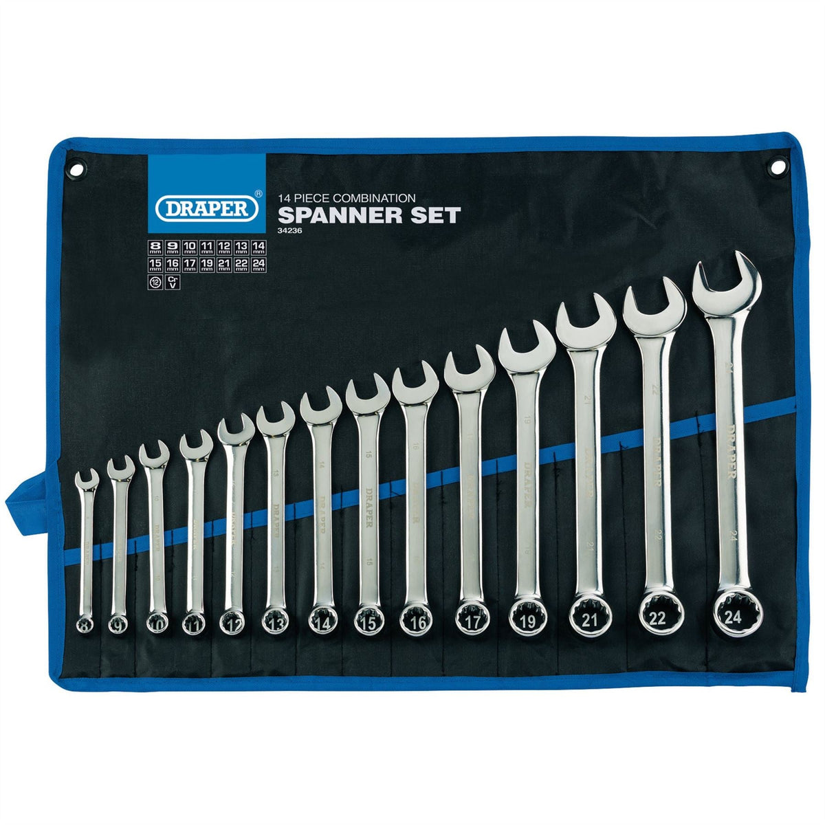 Draper HI-TORQ® Metric Combination Spanner Set (14 Piece) 34236  White Rose Tools