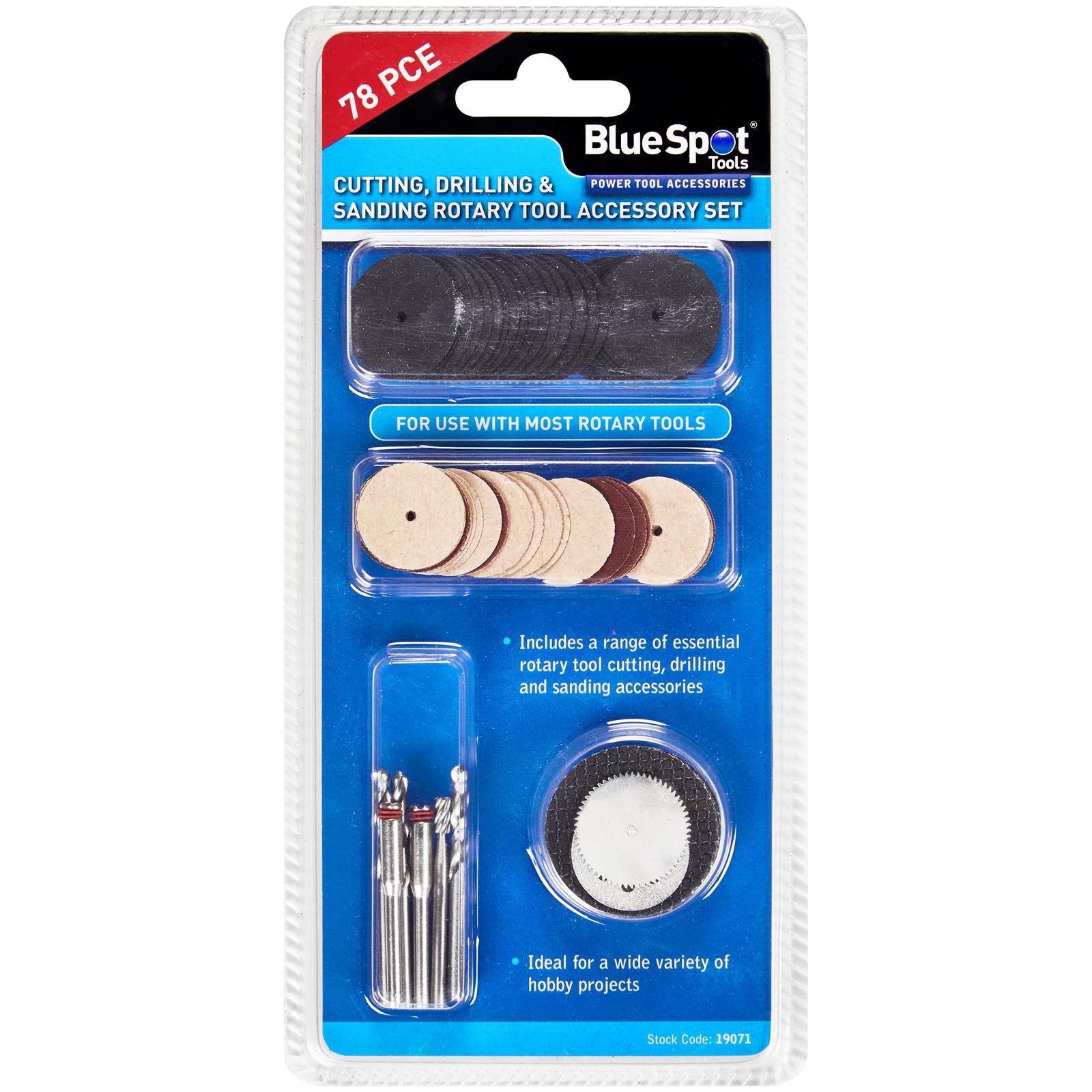 BlueSpot Cutting Drilling and Sanding Rotary Tool Accessory Set 78 Piece