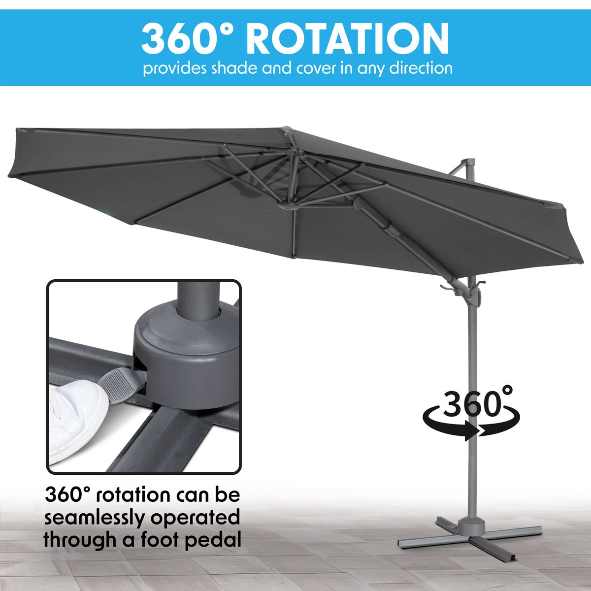 Dellonda Ø3m Garden/Patio Cantilever Parasol/Umbrella with Crank Handle, Tilt, 360° Rotation and Cover, Grey