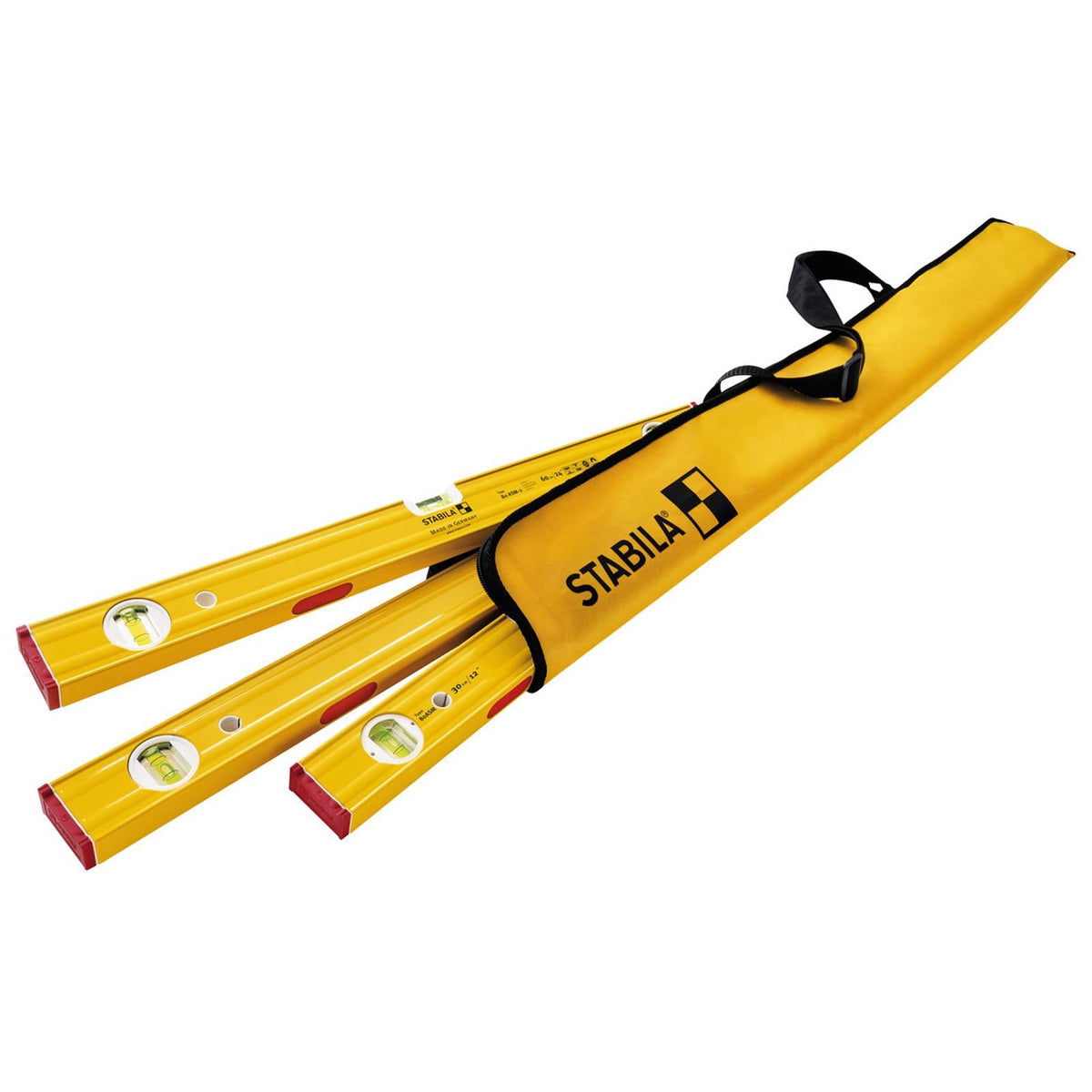STABILA PRO SET 80 ASM-2 Spirit Level Set 30cm 60cm 120cm Levels 4 Piece in Case 19716  White Rose Tools