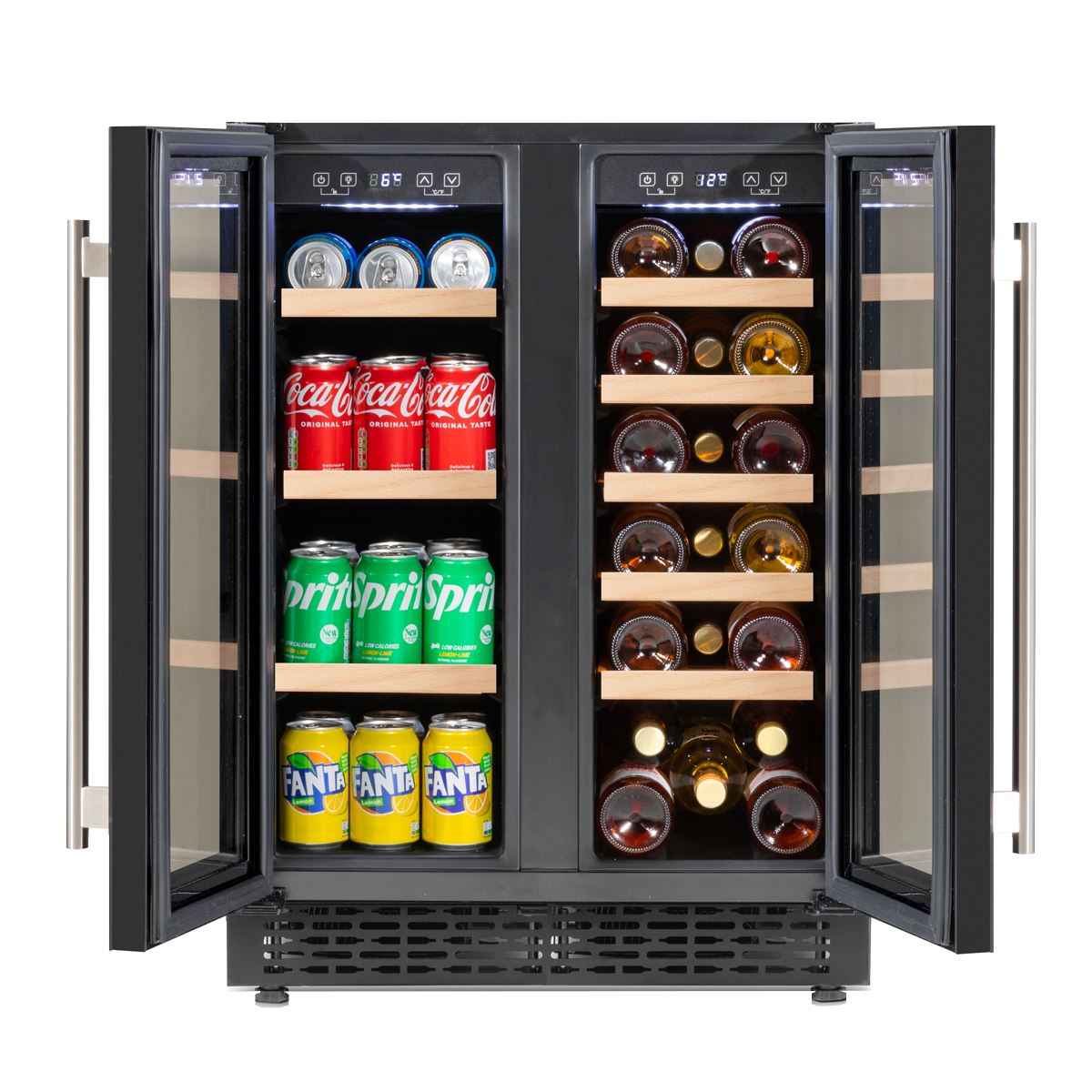 Baridi 60cm Dual Zone Wine Cooler and Drinks Fridge 40 Bottle/120 Can Built-In Under Counter/Freestanding Glass Fronted Bar Drinks Fridge Chiller