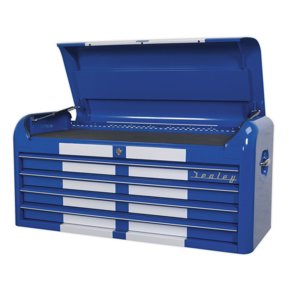 Sealey Premier Topchest 4 Drawer Wide Retro Style - Blue with White Stripes 