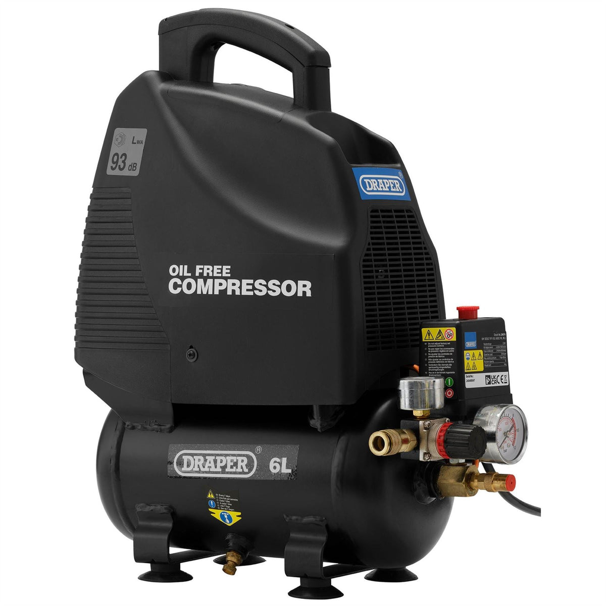 Draper 230V 6L Oil-Free Air Compressor 1.1kW/1.5hp 24974  White Rose Tools