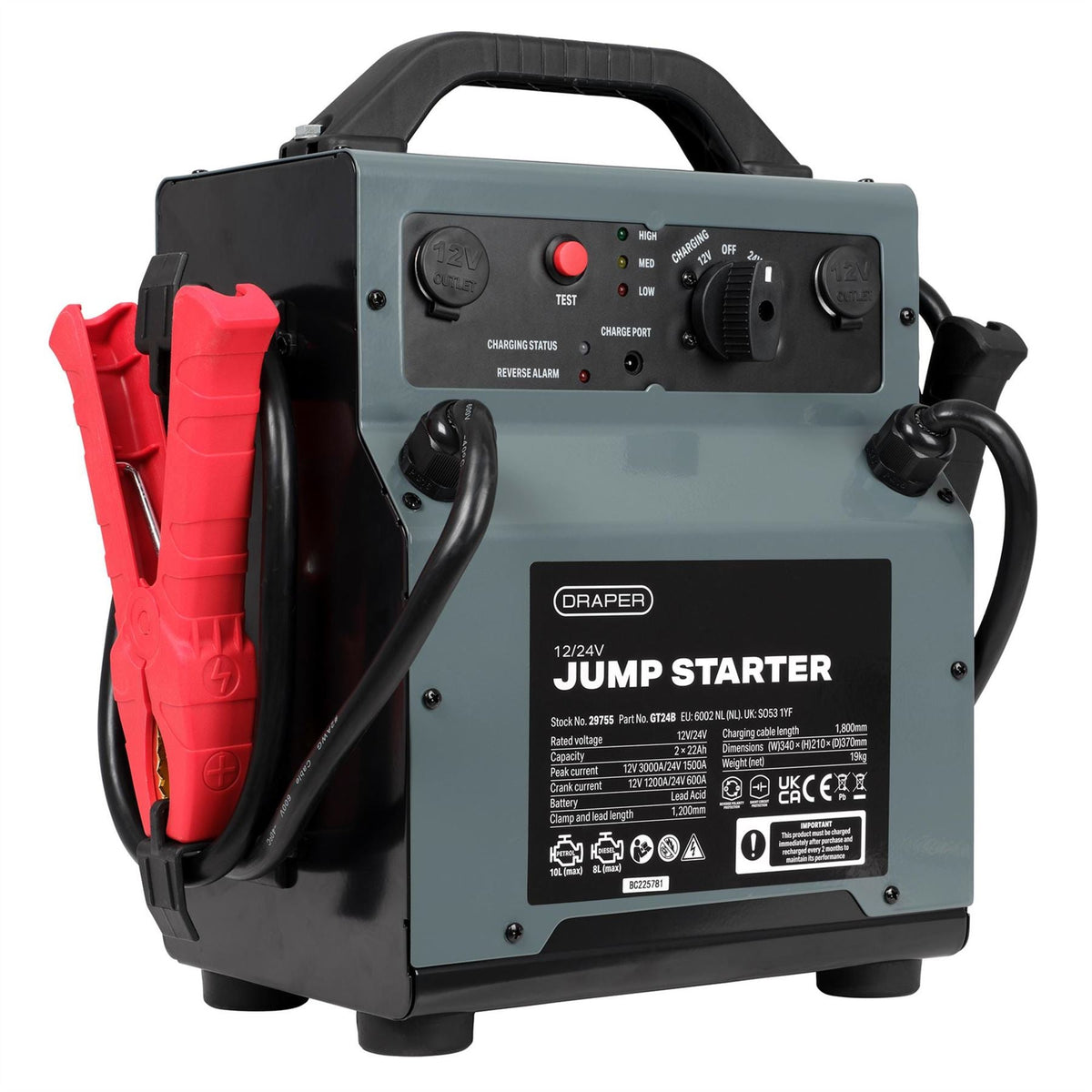Draper 12/24V Jump Starter 3000/1500A 29755  White Rose Tools