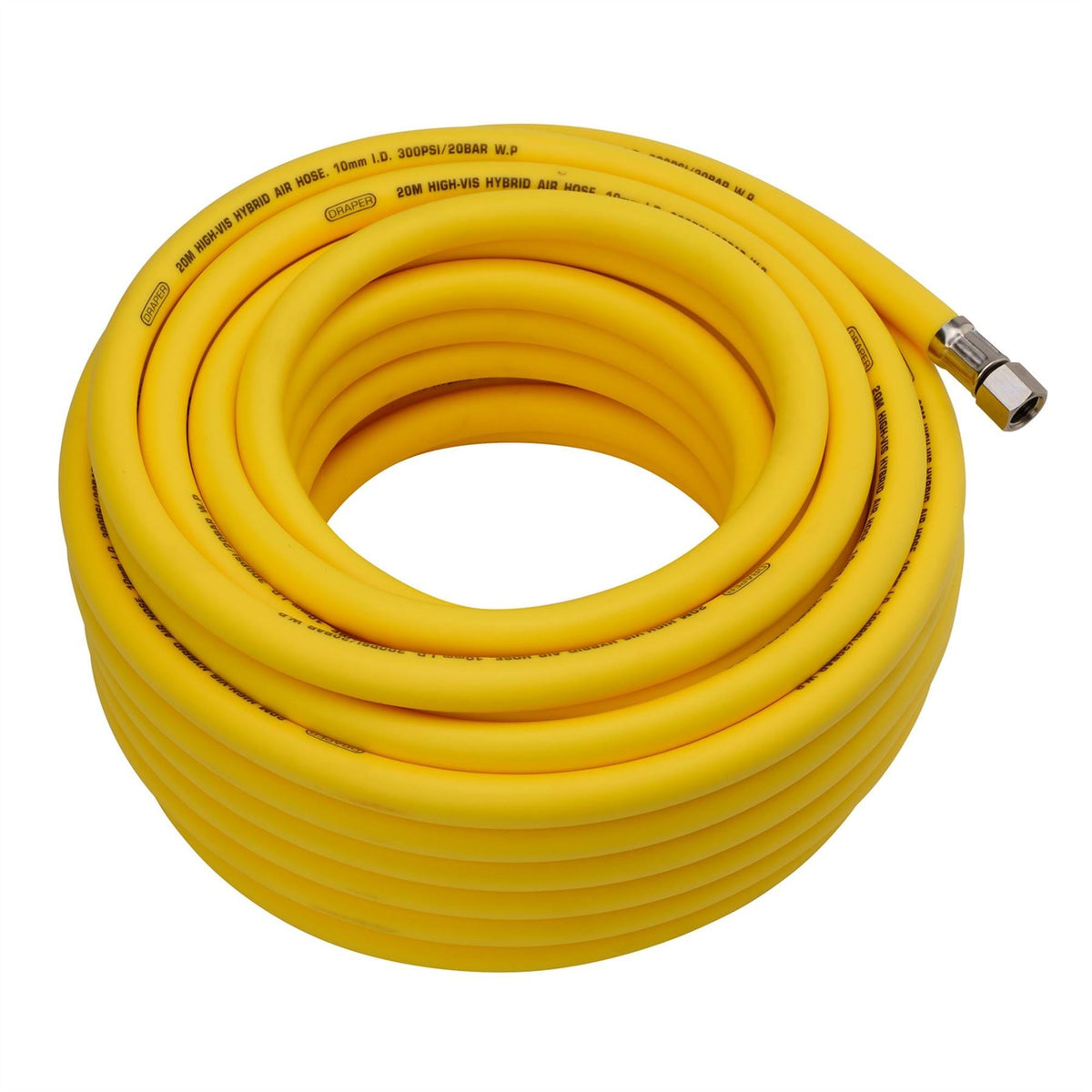 Draper High Visibility Hybrid Air Hose 20m x 10mm 1/4" BSP Yellow 31732  White Rose Tools
