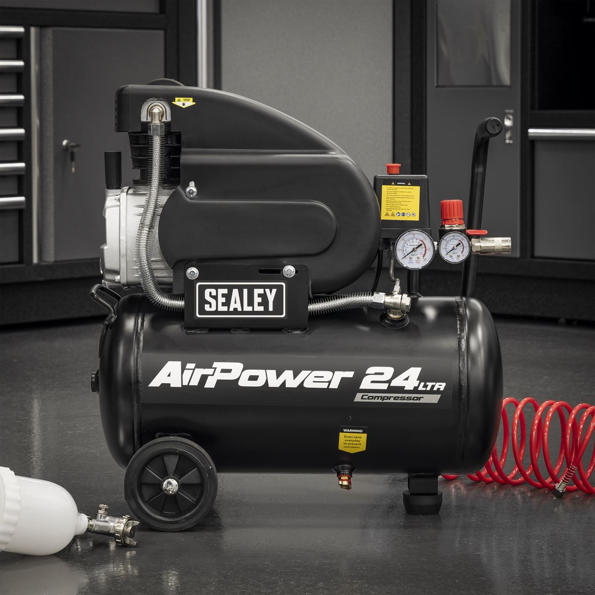 Sealey 24L Direct Drive Air Compressor 2hp with 4pc Air Accessory Kit 