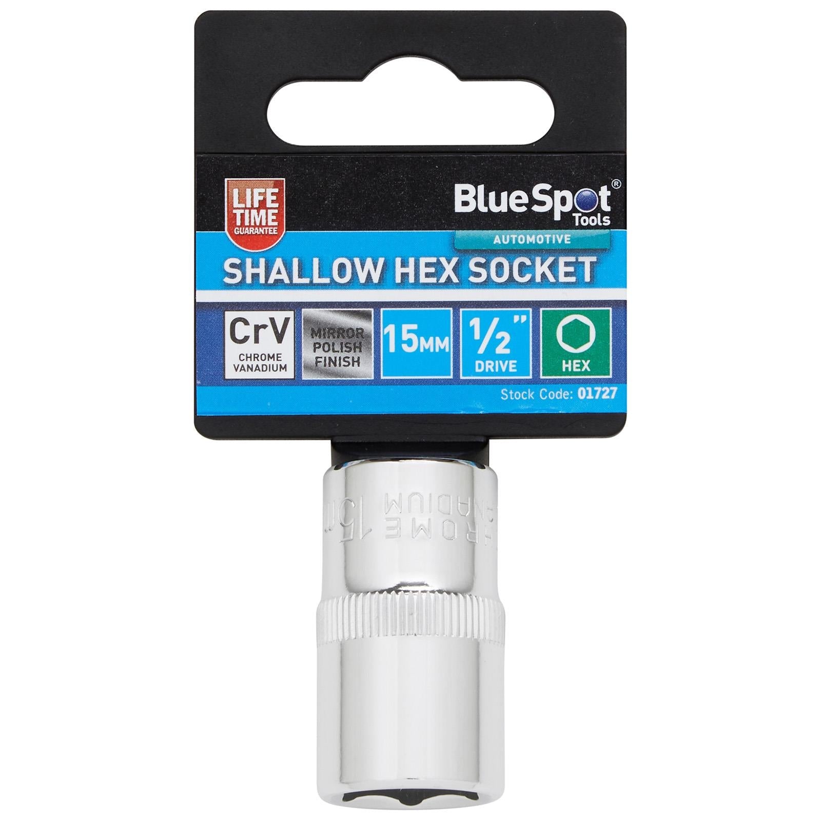BlueSpot Shallow Socket 1/2" Drive 6 Point Hex Chrome Individual 8-32mm - Choose Size  White Rose Tools