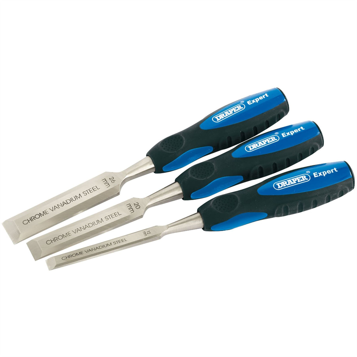 Draper Expert Soft Grip Bevel Edge Wood Chisel Set 150mm (3 Piece) 45865  White Rose Tools